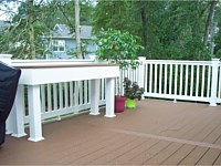 <b>Trex Select Saddle Decking with Mid Breaker Board and White Washington Vinyl Railing-6 foot long Cocktail Table</b>
